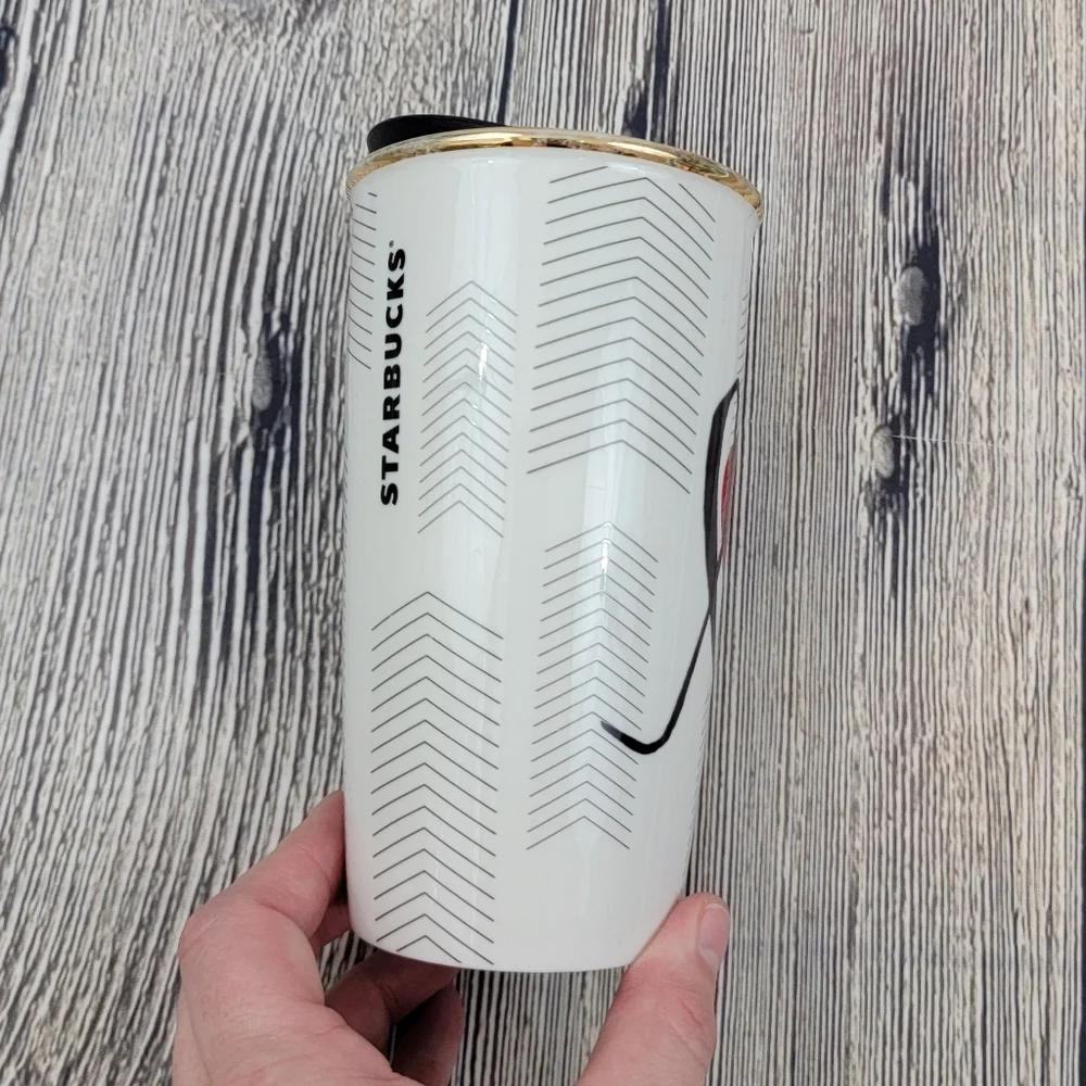 Starbucks Travel Ceramic Cup Tumbler Coffee Tea Love Heart Gold Chevron